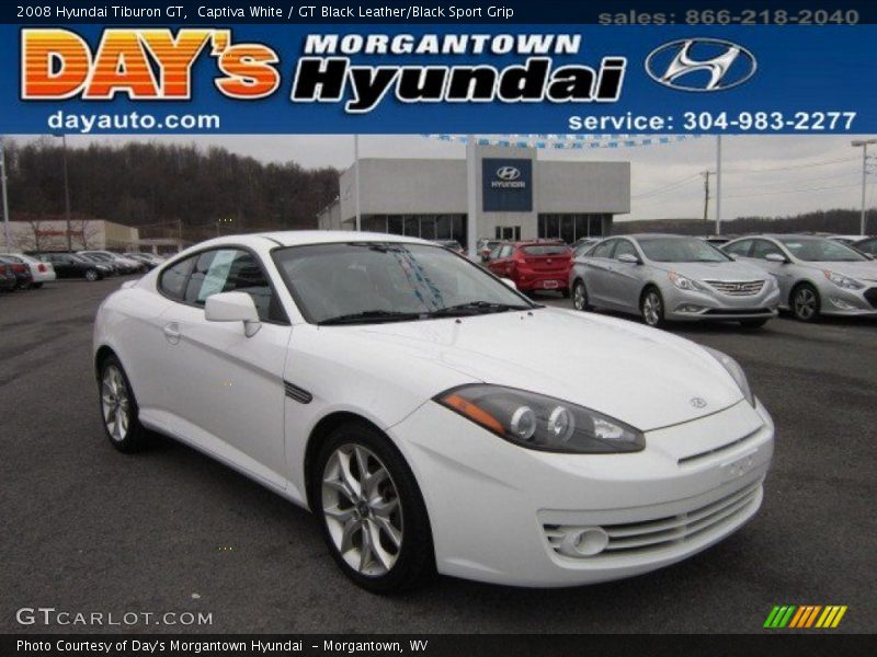 Captiva White / GT Black Leather/Black Sport Grip 2008 Hyundai Tiburon GT