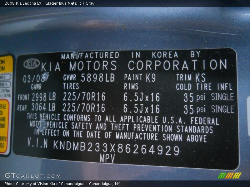 Glacier Blue Metallic / Gray 2008 Kia Sedona LX
