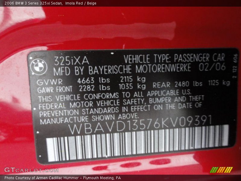 Imola Red / Beige 2006 BMW 3 Series 325xi Sedan