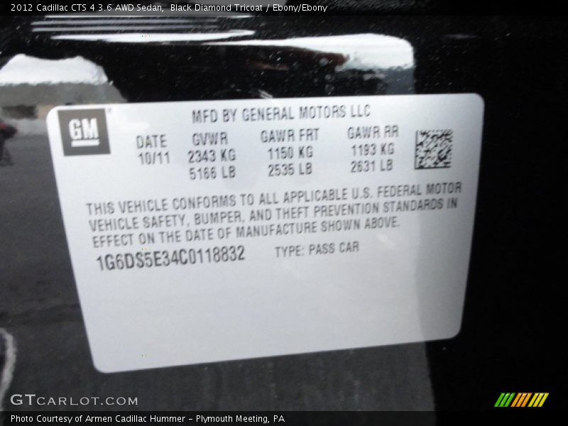 Black Diamond Tricoat / Ebony/Ebony 2012 Cadillac CTS 4 3.6 AWD Sedan