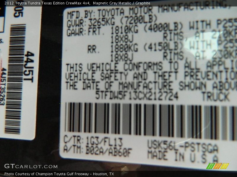 Magnetic Gray Metallic / Graphite 2012 Toyota Tundra Texas Edition CrewMax 4x4