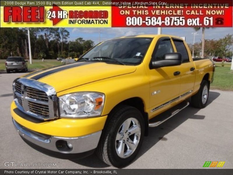 Detonator Yellow / Medium Slate Gray 2008 Dodge Ram 1500 Big Horn Edition Quad Cab 4x4