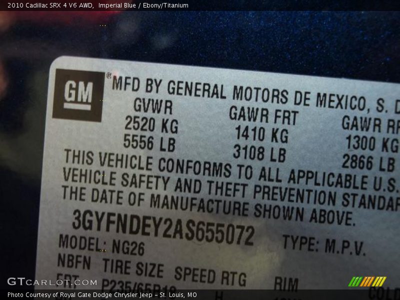 Imperial Blue / Ebony/Titanium 2010 Cadillac SRX 4 V6 AWD
