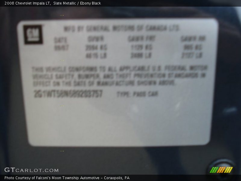 Slate Metallic / Ebony Black 2008 Chevrolet Impala LT