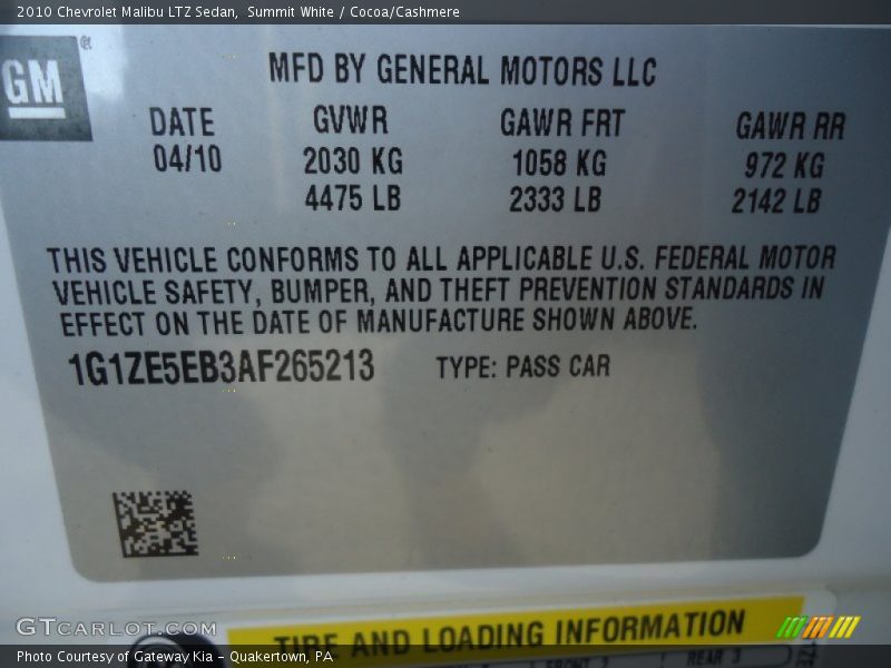 Summit White / Cocoa/Cashmere 2010 Chevrolet Malibu LTZ Sedan