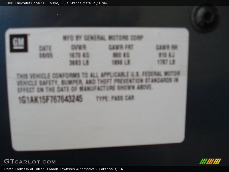 Blue Granite Metallic / Gray 2006 Chevrolet Cobalt LS Coupe