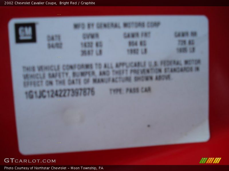 Bright Red / Graphite 2002 Chevrolet Cavalier Coupe