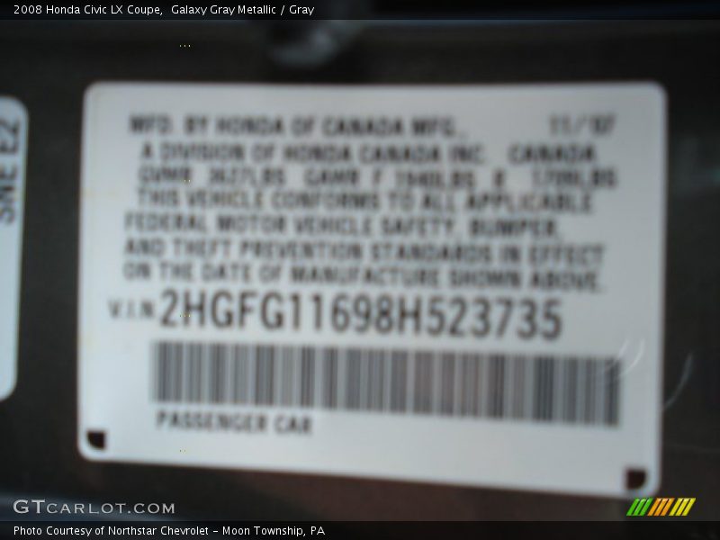 Galaxy Gray Metallic / Gray 2008 Honda Civic LX Coupe