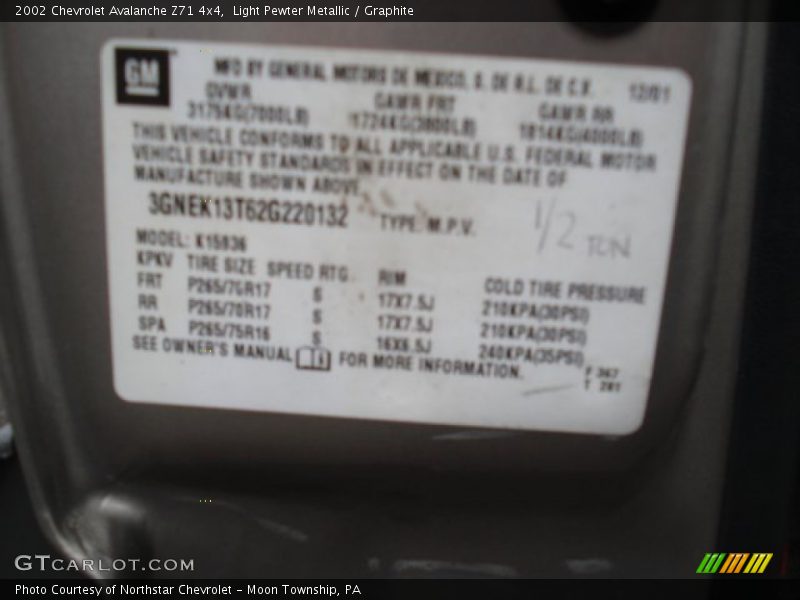 Light Pewter Metallic / Graphite 2002 Chevrolet Avalanche Z71 4x4