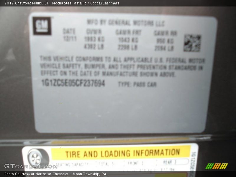 Mocha Steel Metallic / Cocoa/Cashmere 2012 Chevrolet Malibu LT