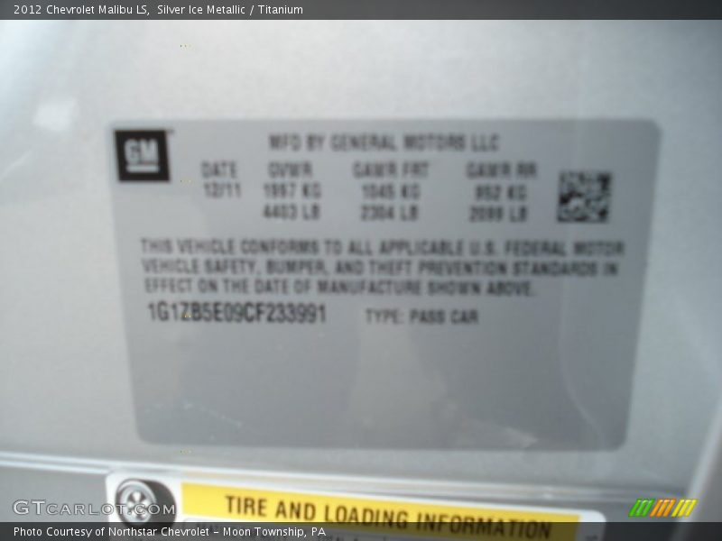 Silver Ice Metallic / Titanium 2012 Chevrolet Malibu LS
