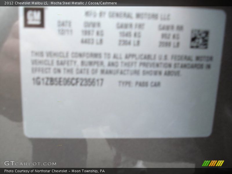 Mocha Steel Metallic / Cocoa/Cashmere 2012 Chevrolet Malibu LS