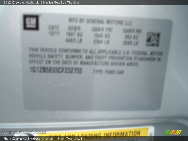 Silver Ice Metallic / Titanium 2012 Chevrolet Malibu LS