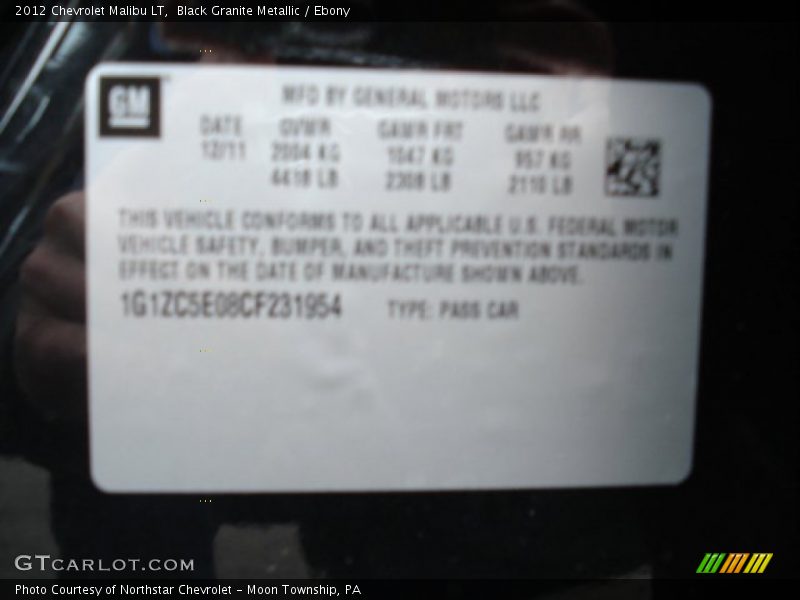 Black Granite Metallic / Ebony 2012 Chevrolet Malibu LT