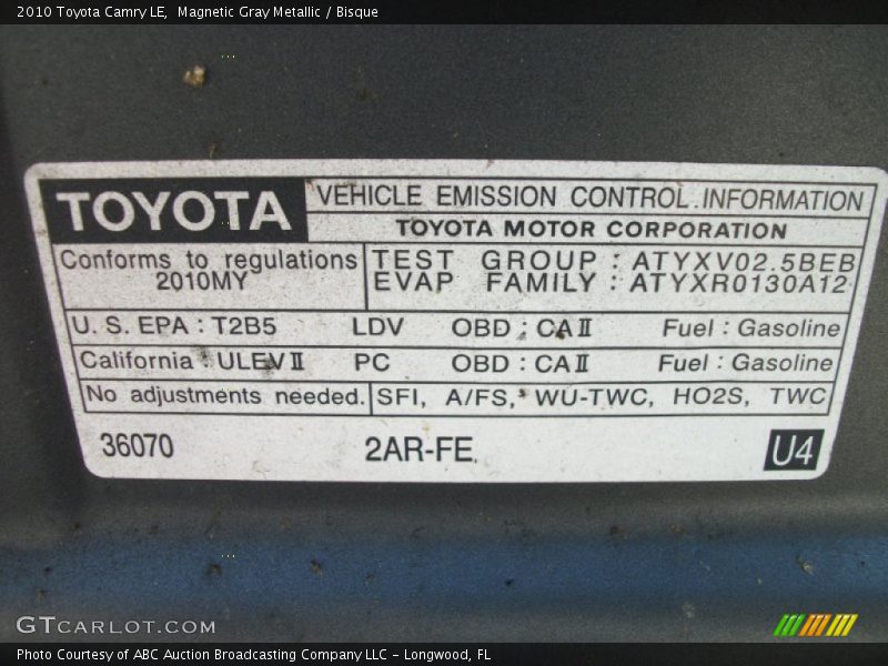 Magnetic Gray Metallic / Bisque 2010 Toyota Camry LE