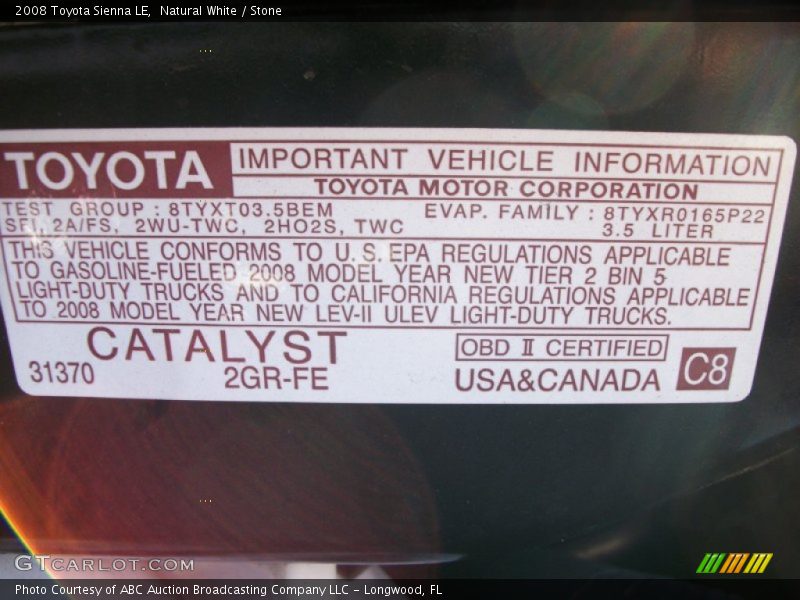 Natural White / Stone 2008 Toyota Sienna LE