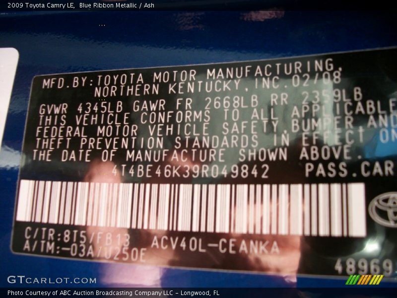 Blue Ribbon Metallic / Ash 2009 Toyota Camry LE