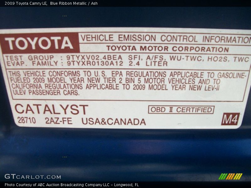 Blue Ribbon Metallic / Ash 2009 Toyota Camry LE