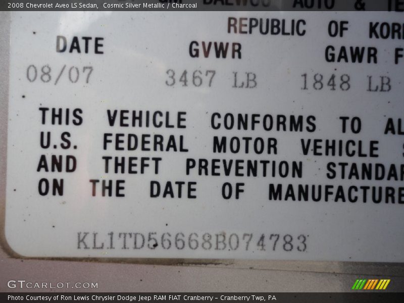 Cosmic Silver Metallic / Charcoal 2008 Chevrolet Aveo LS Sedan