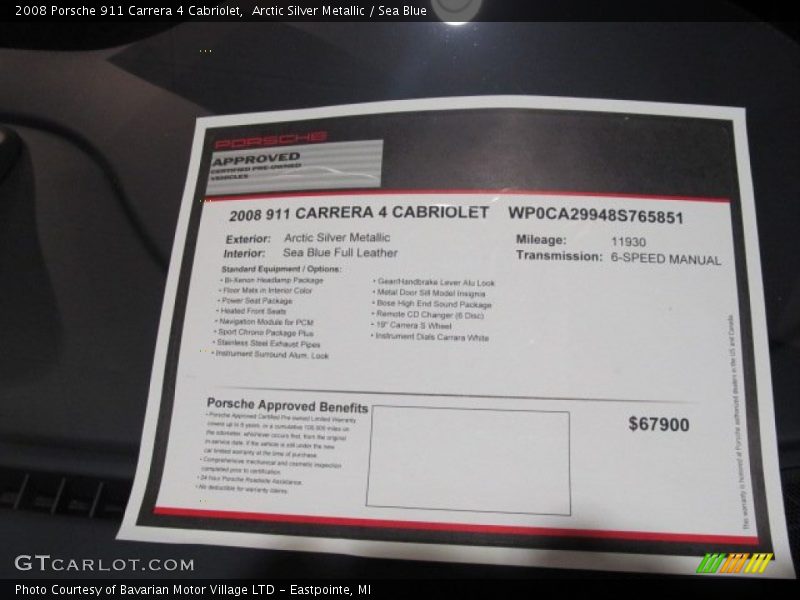 Info Tag of 2008 911 Carrera 4 Cabriolet