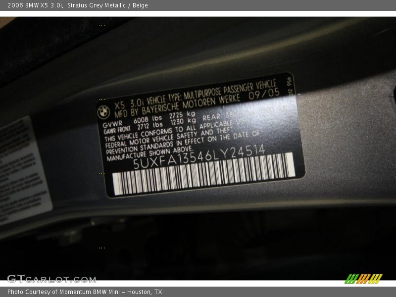 Stratus Grey Metallic / Beige 2006 BMW X5 3.0i