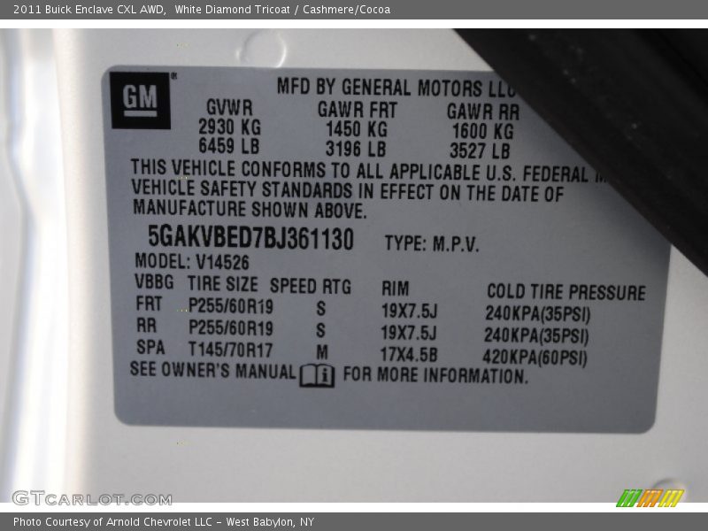White Diamond Tricoat / Cashmere/Cocoa 2011 Buick Enclave CXL AWD