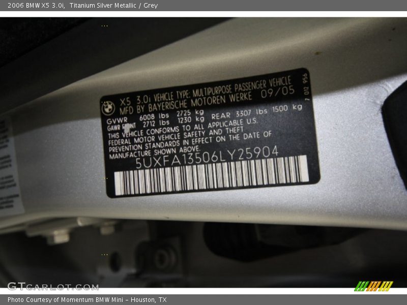 Titanium Silver Metallic / Grey 2006 BMW X5 3.0i
