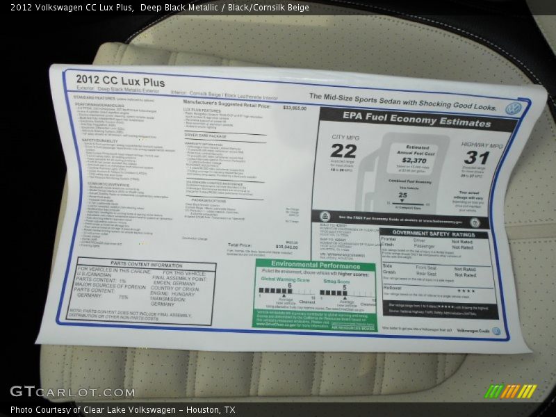  2012 CC Lux Plus Window Sticker