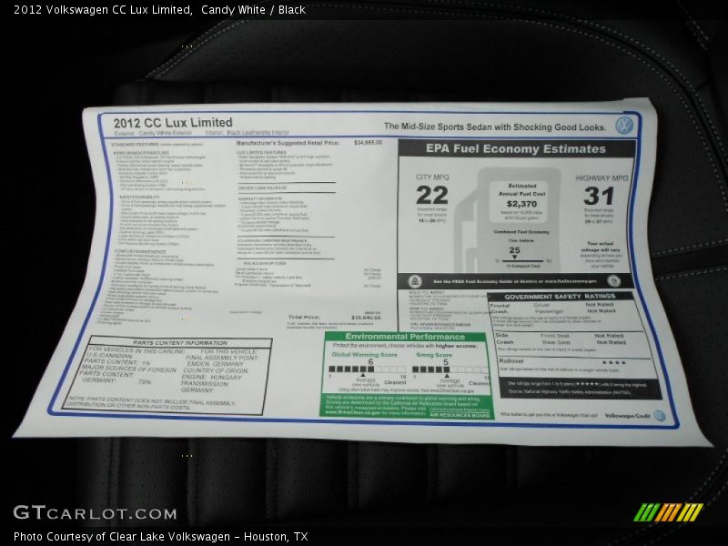  2012 CC Lux Limited Window Sticker