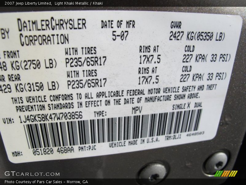 Light Khaki Metallic / Khaki 2007 Jeep Liberty Limited