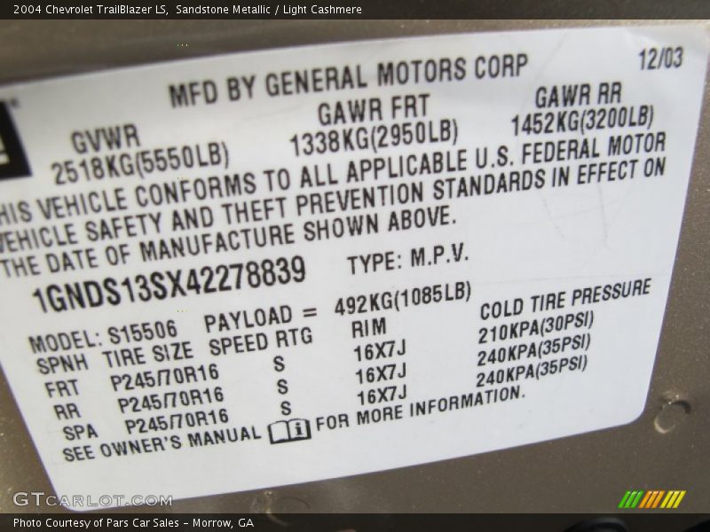 Sandstone Metallic / Light Cashmere 2004 Chevrolet TrailBlazer LS