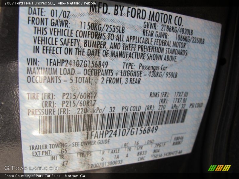 Alloy Metallic / Pebble 2007 Ford Five Hundred SEL