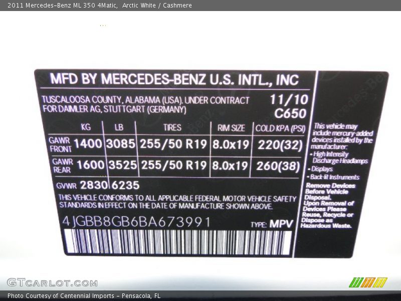 Arctic White / Cashmere 2011 Mercedes-Benz ML 350 4Matic