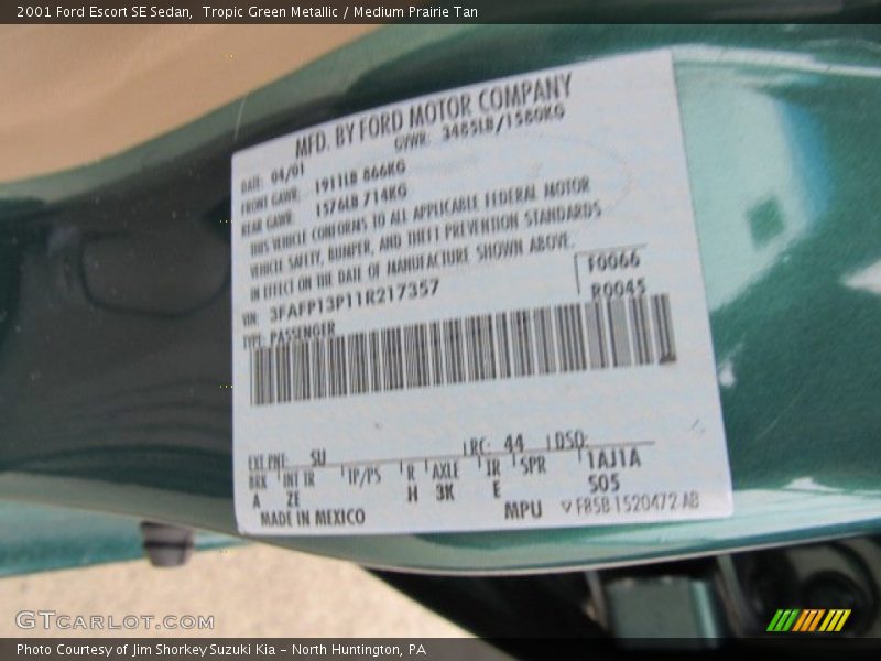 Tropic Green Metallic / Medium Prairie Tan 2001 Ford Escort SE Sedan