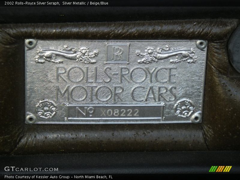 Info Tag of 2002 Silver Seraph 