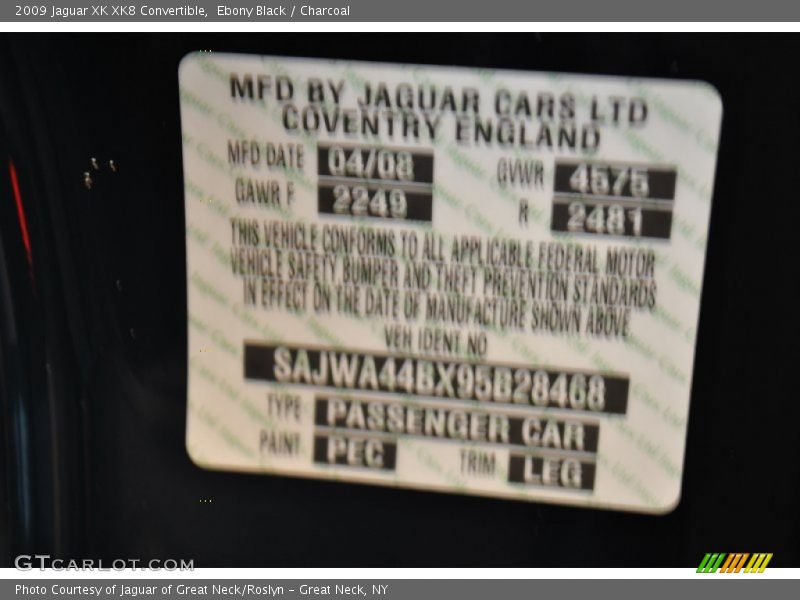 2009 XK XK8 Convertible Ebony Black Color Code PEC
