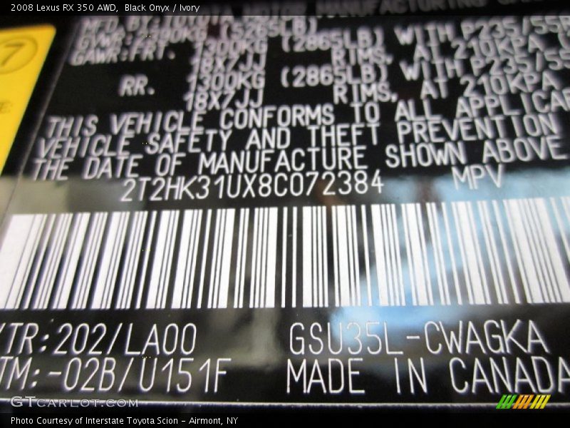 Black Onyx / Ivory 2008 Lexus RX 350 AWD