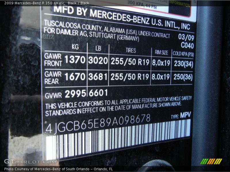 Black / Black 2009 Mercedes-Benz R 350 4Matic