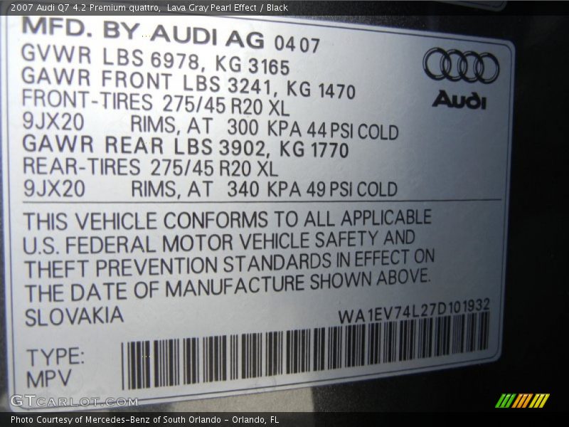 Lava Gray Pearl Effect / Black 2007 Audi Q7 4.2 Premium quattro