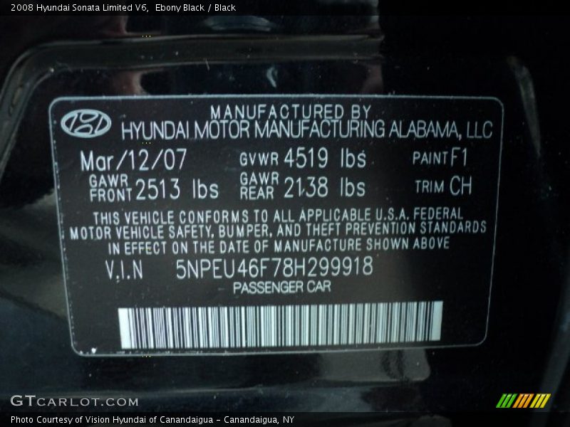 Ebony Black / Black 2008 Hyundai Sonata Limited V6