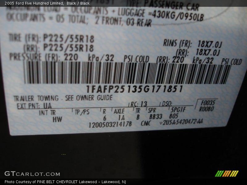 Black / Black 2005 Ford Five Hundred Limited