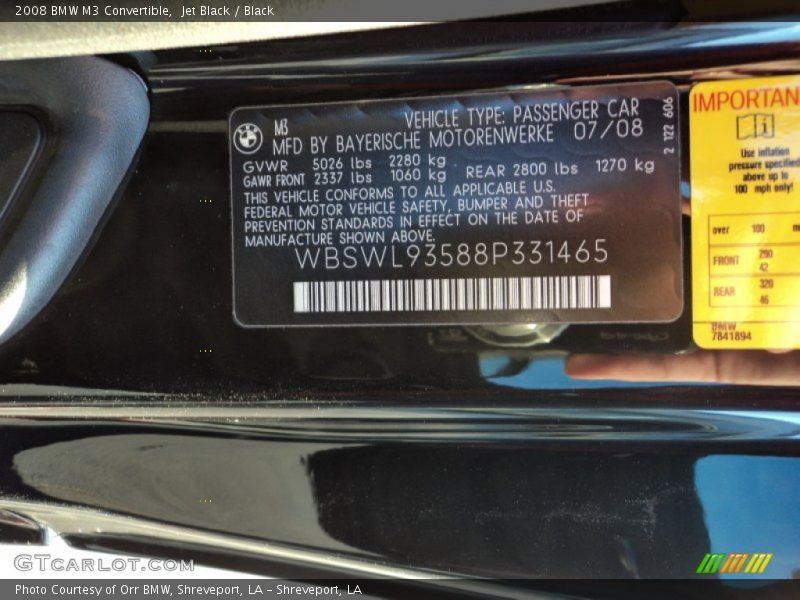 Jet Black / Black 2008 BMW M3 Convertible