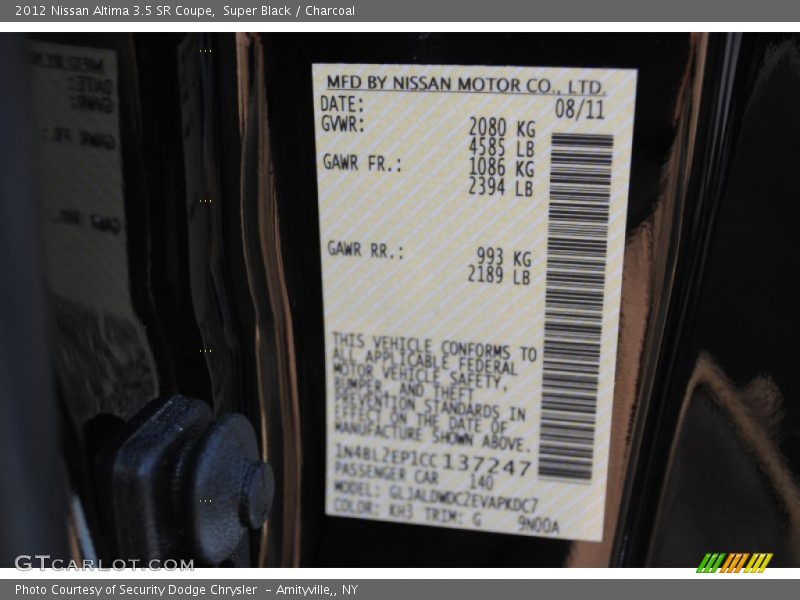 Super Black / Charcoal 2012 Nissan Altima 3.5 SR Coupe