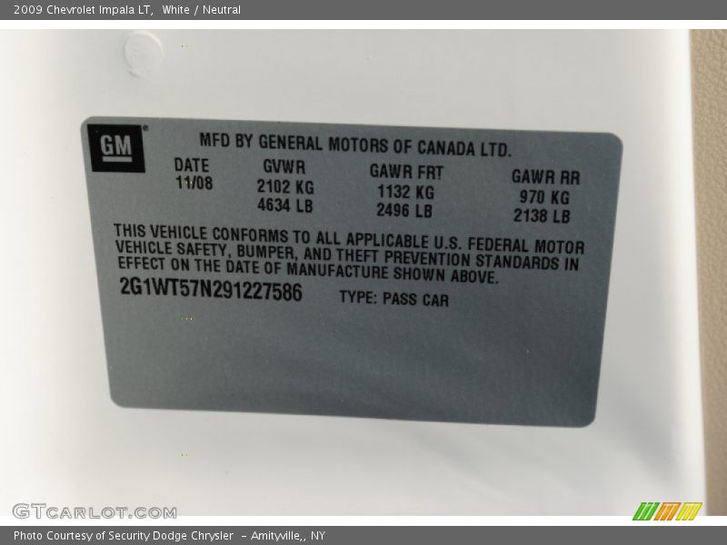 White / Neutral 2009 Chevrolet Impala LT