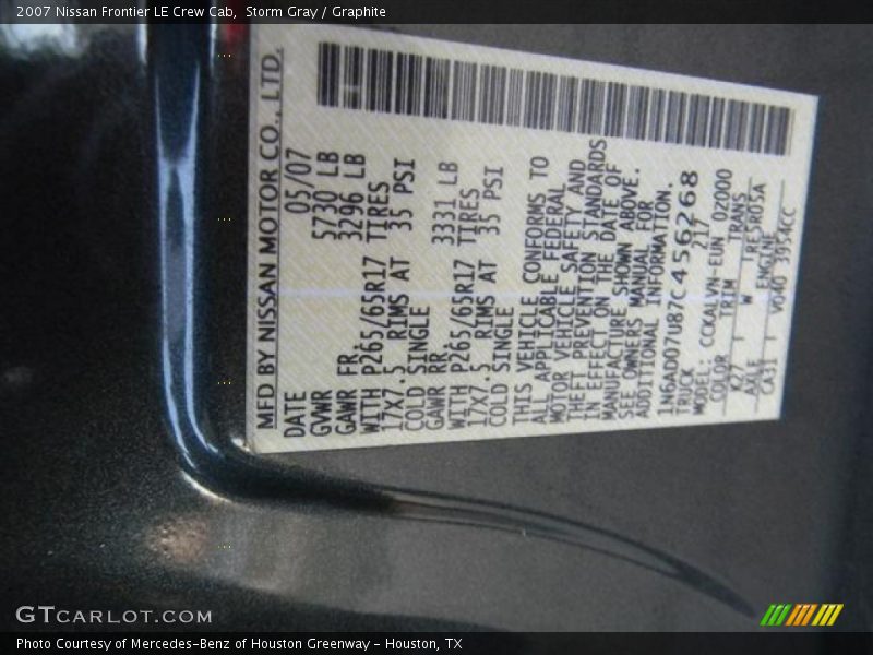 Storm Gray / Graphite 2007 Nissan Frontier LE Crew Cab