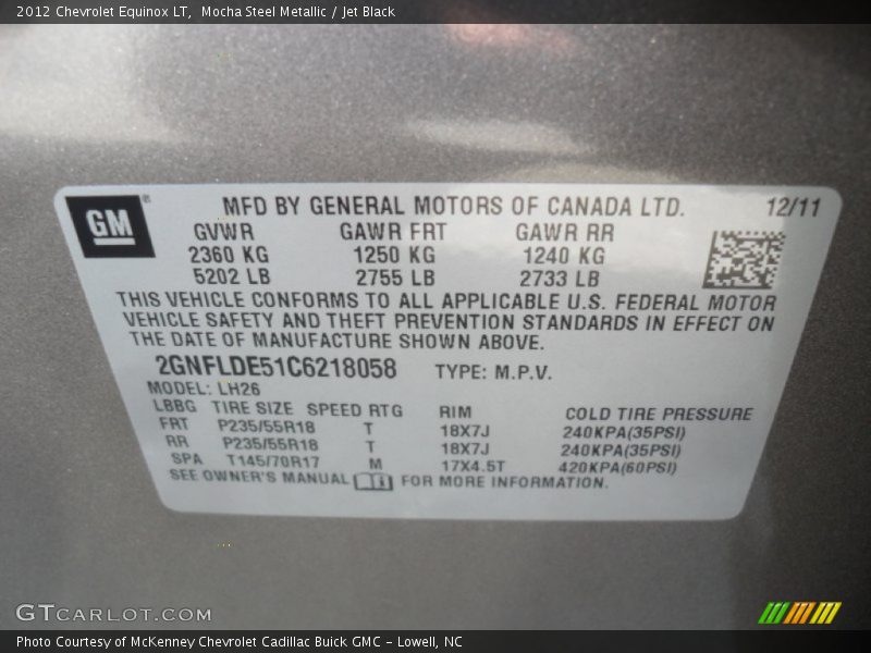 Mocha Steel Metallic / Jet Black 2012 Chevrolet Equinox LT