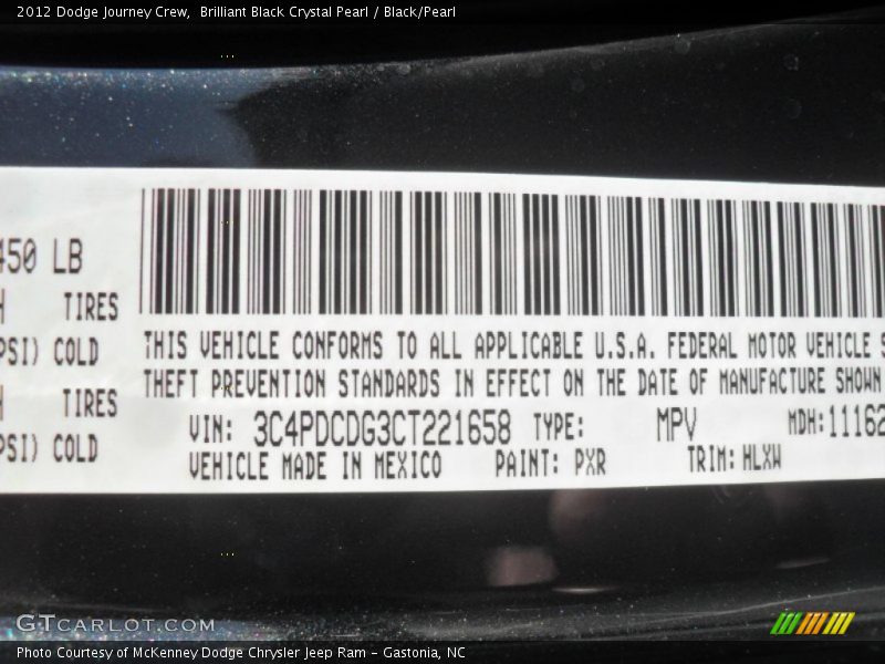 Brilliant Black Crystal Pearl / Black/Pearl 2012 Dodge Journey Crew