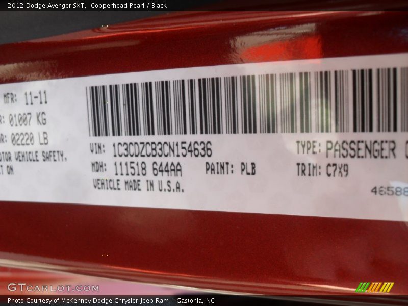 Copperhead Pearl / Black 2012 Dodge Avenger SXT