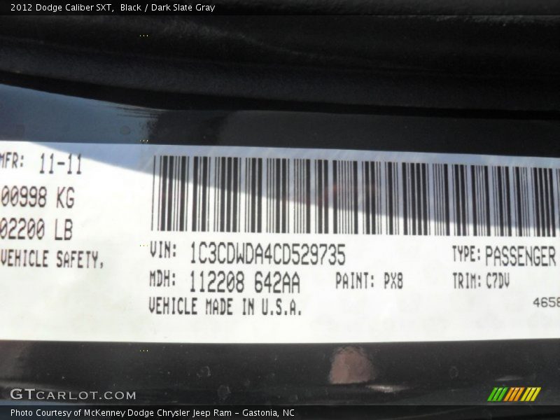 Black / Dark Slate Gray 2012 Dodge Caliber SXT