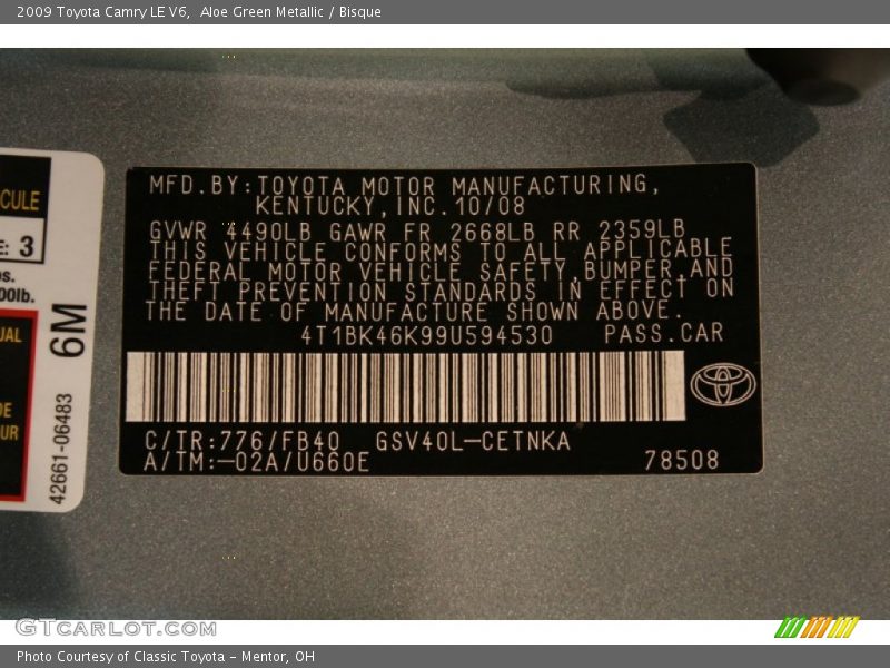 Aloe Green Metallic / Bisque 2009 Toyota Camry LE V6